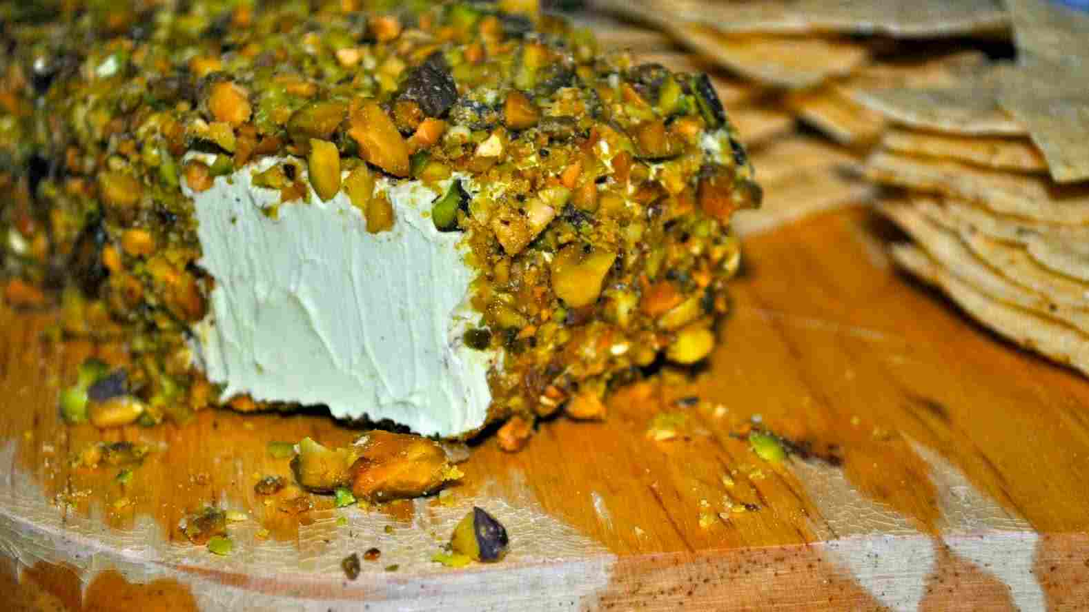 Cream Cheese with Poblano Chiles and Pistachios