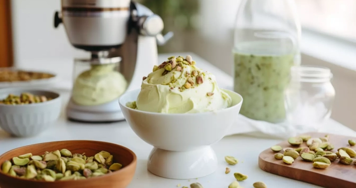 بستنی پسته: بافت خامه ای با یک دستور تهیه ساده